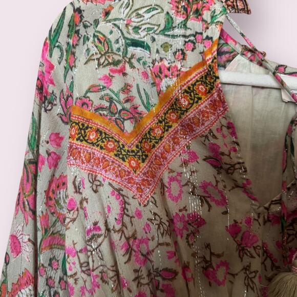 Hemant & Nandita Nora Floral Mini Dress in Sage Green - Picture 5 of 9